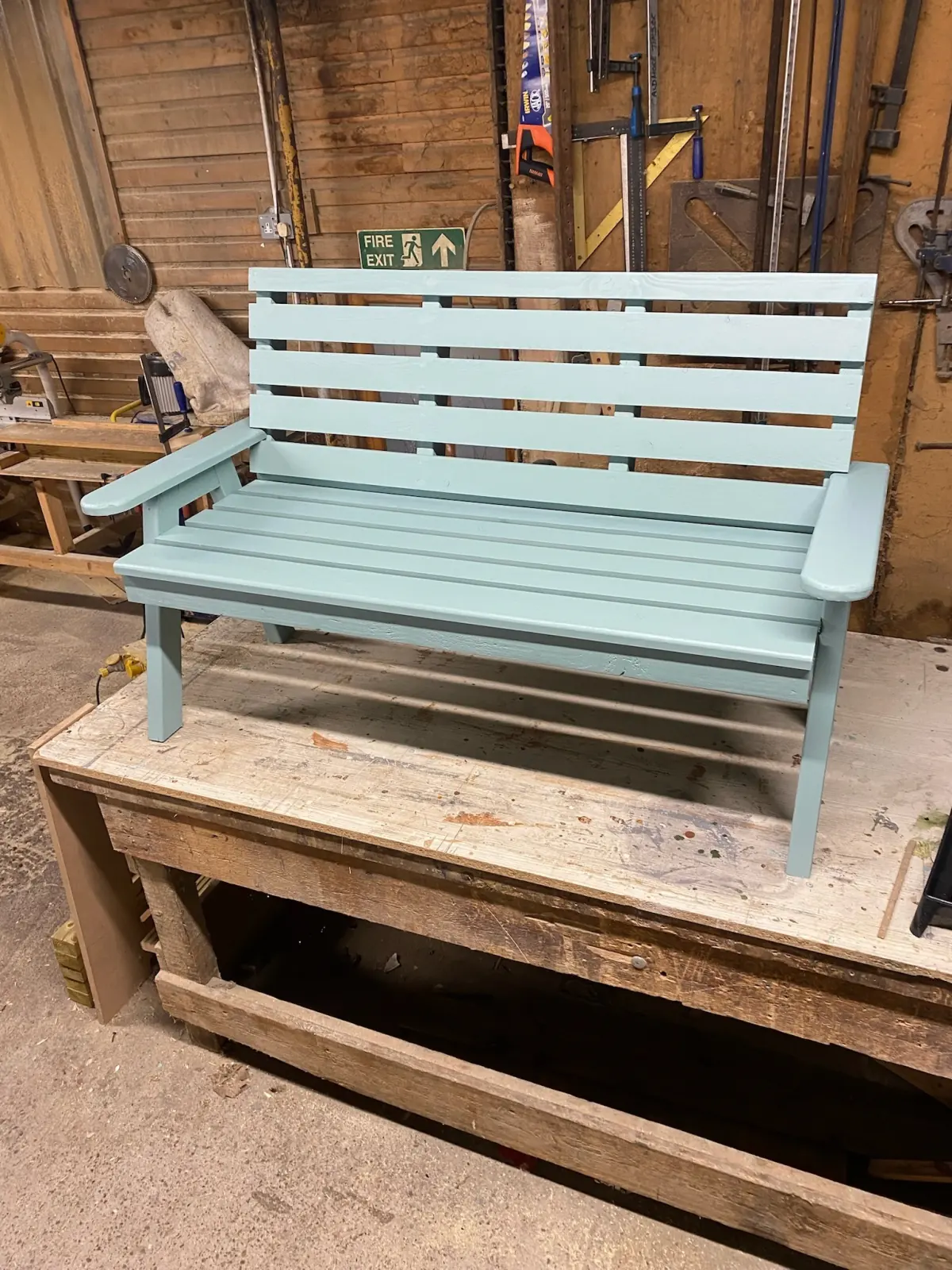 Painted timber garden bench built and finished in the workshop