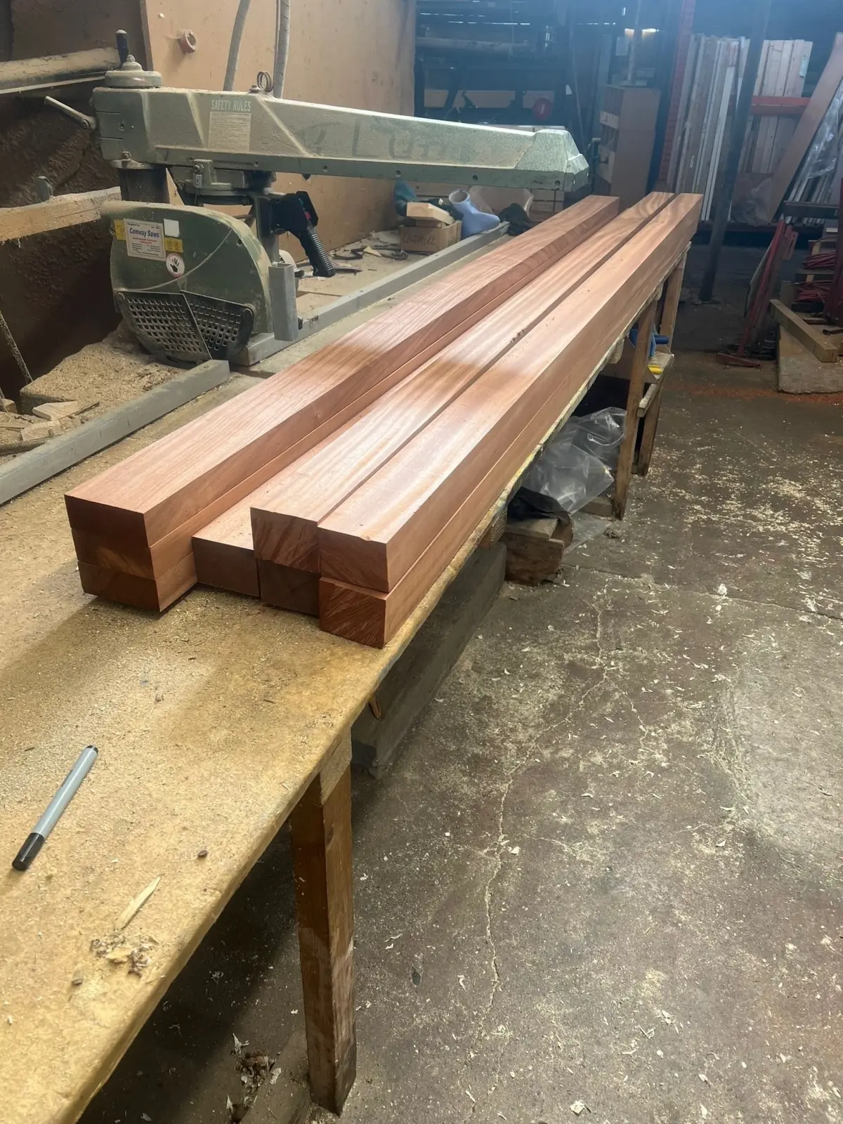 Planed softwood sections machined to match an original profile