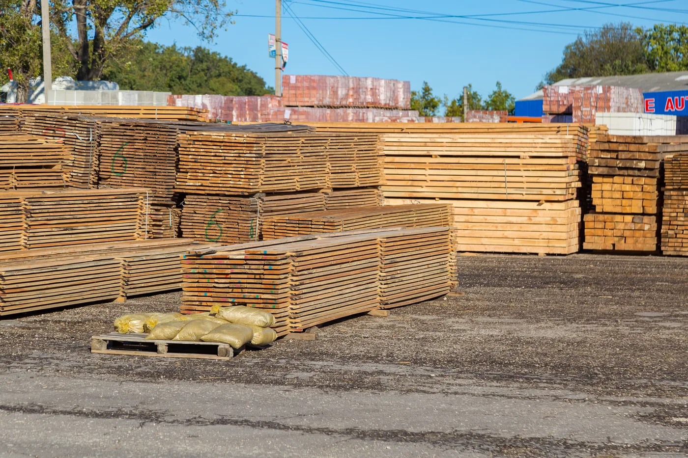 Stacked timber in the yard